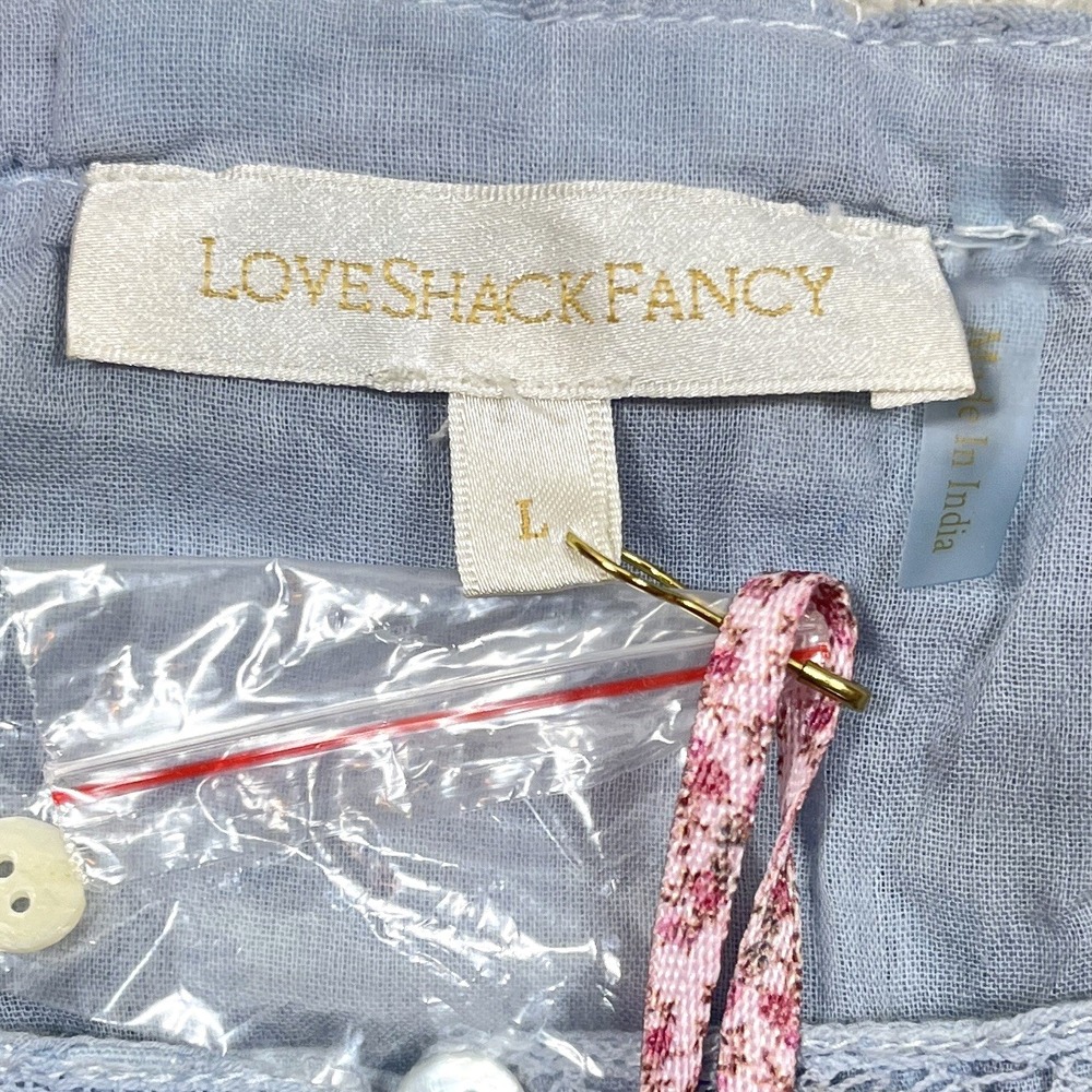 NWT LoveShackFancy Tomasina Mini Dress Size L Blue Embroidered Ribbon Coquette - Picture 10 of 12